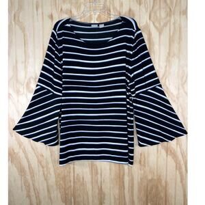 Chicos Travelers Slinky Knit Boho Flare Stripe Sleeve Top Size 4 (20/22)